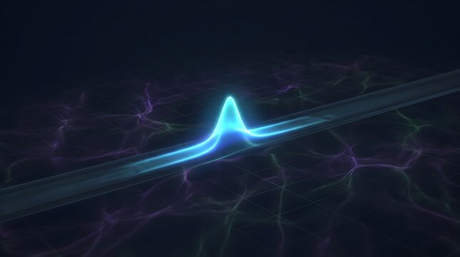 Quantum Wave Peak Glowing Blue Signal, Futuristic Data Waveform Particle Energy Field, Abstract Digital Physics Line Background