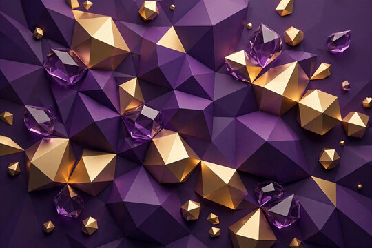 Purple and gold geometric low poly abstract background
