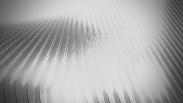 Silver ribbed slats converging into soft misty haze, grainy backdrop