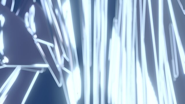 Dense vertical white neon lines on right with dark blue space on left