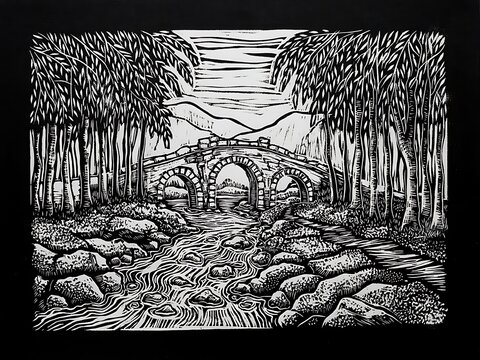 Mysterious forest cave entrance with ancient stone archway