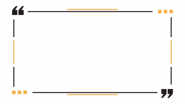 Minimal quote frame animation with unfolding geometric borders, quotation marks and orange typing dots. 4K