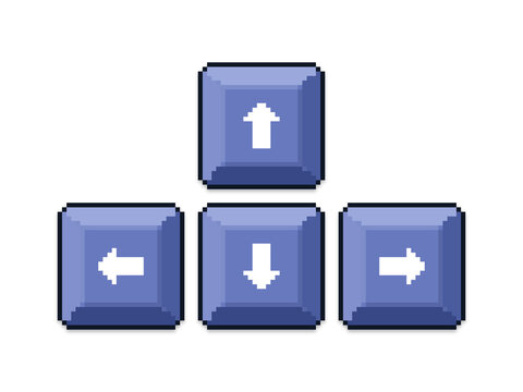 Four pixelated arrow keys indicating up down left and right directions on a clear transparent backdrop