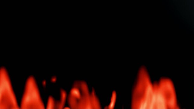 Red fire flames blazing along the bottom edge against a dark black background creating dramatic contrast and heat