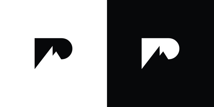Mountain logo with simple and modern initials of the letter P