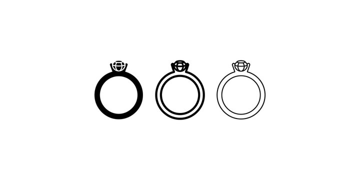 Diamond wedding ring sets isolated black icons for jewelry store design.