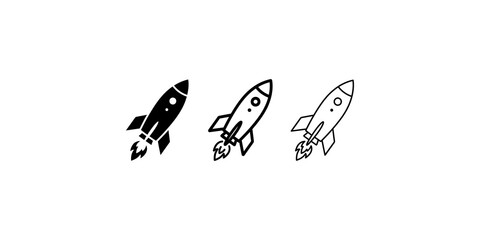 Space rocket launch icons black artistic style for futuristic travel theme. © 扁平化图标 