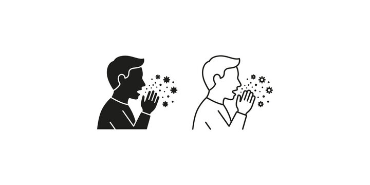 Person coughing spreading germs icons for medical health awareness design.