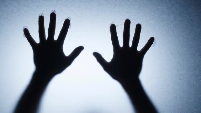 Silhouette of a zombie hand on white background in slow motion