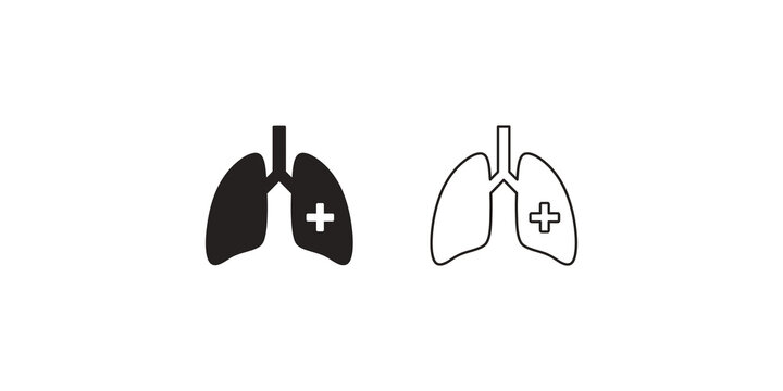 Human lungs with plus sign icon for health care services.