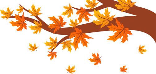 Autumn Tree Branch with Falling Leaves Illustration © TsaProjects