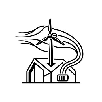 Small wind turbine on residential rooftop icon for renewable energy and power generation.