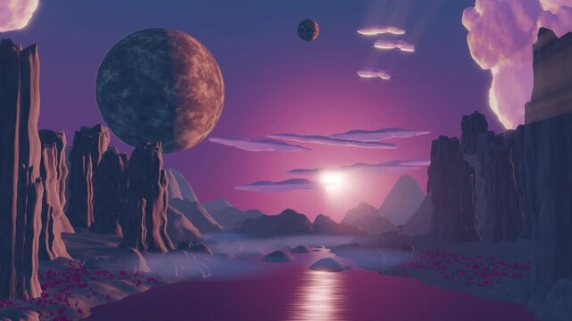 Alien planet landscape futuristic able to loop endless 4k