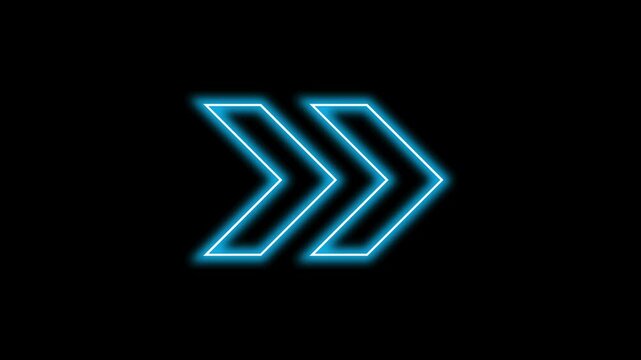 Glowing neon blue arrow direction icon. Abstract neon flashing light back arrow loading animation. Seamless loop