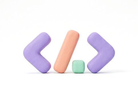 Lavender Code Brackets with Peach Slash and Mint Cursor 3D Clay Icon