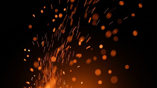 Bright orange fire sparks flying in the dark night