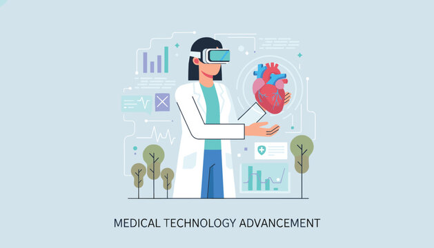 Female doctor wearing vr headset examining virtual human heart in lab