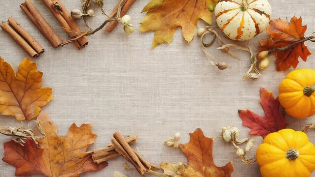 Autumn flat lay frame with spices and leaves