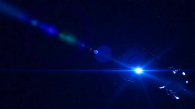 逆光の太陽光が人工衛星の表面を照らし美しいレンズフレアとともに深遠な宇宙空間で映画のような劇的な静寂を演出する一瞬