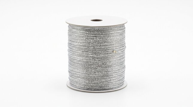 Silver twine spool on white background