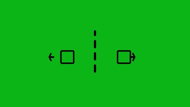 Minimalist split screen animation with moving squares on green screen for easy chroma key compositing