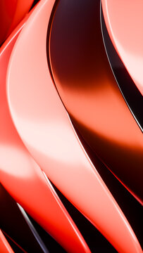 Abstract red curved metallic shapes with smooth glossy surfaces