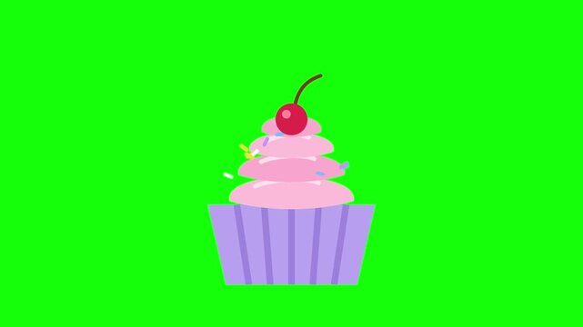 Pastel cupcake building frosting swirls and cherry on green screen