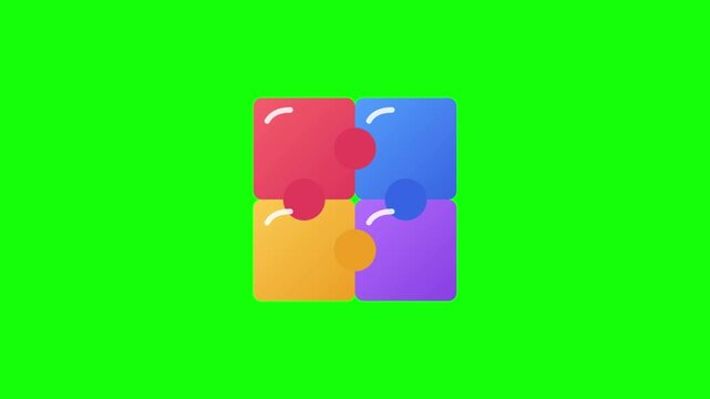 Gradient jigsaw puzzle pieces sliding together on green screen