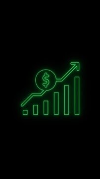 Glowing green neon bar chart with rising dollar sign symbol showing