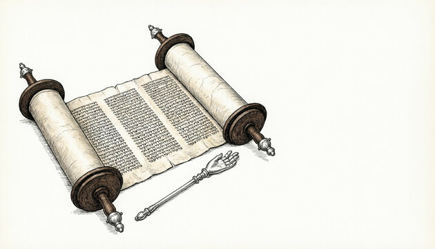 contour drawing of an unrolled Torah scroll