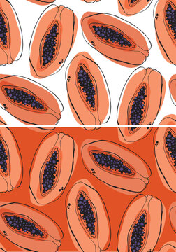 Papaya Lover Artistic Vector Illustration with Half of Fresh Tropical Fruit and Creative Lettering