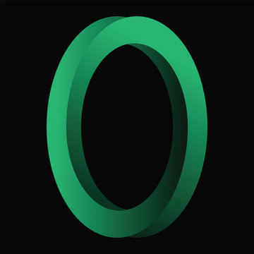 Minimalist three-dimensional elliptical ring with smooth emerald-green surfaces, subtle gradient shading, and deep inner shadows, isolated against a pure black background.