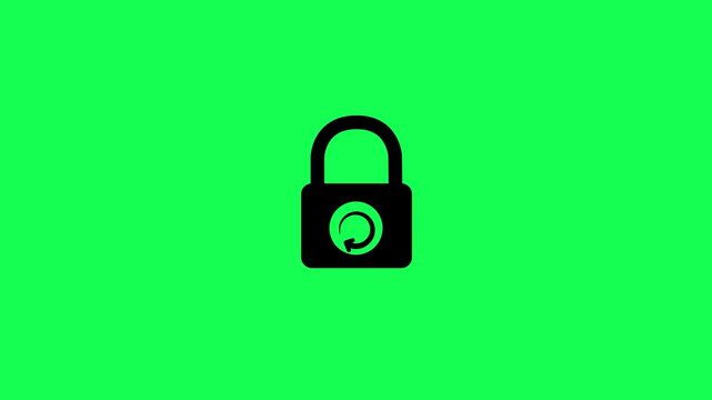 Animated padlock icon with refresh arrow on green background. Lock reload icon with security lock and rotating arrow for reset password, refresh, secure access, account updates and safety concepts