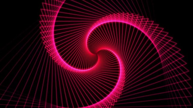 Abstract neon pink geometric spiral pattern on black background