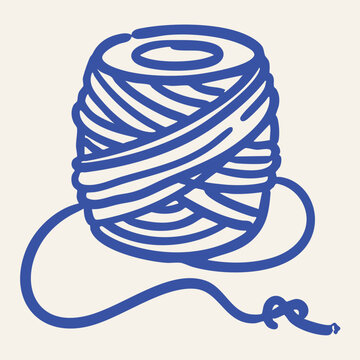 A simple hand drawn doodle christmas themed blue twine ball with loose string on a cream background for festive designs