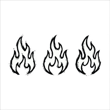 Hand drawn vector fire flame symbols set outline illustration