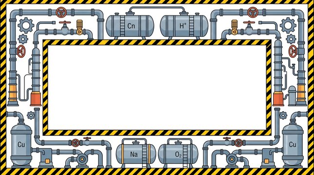 Industrial chemical processing factory vector border frame with copy space
