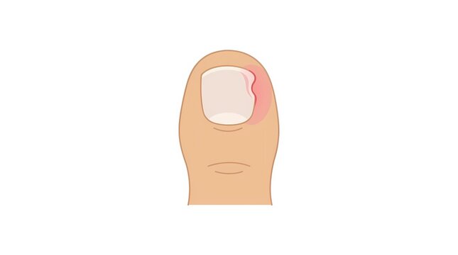 Medical Illustration of an Ingrown Toenail Showing Inflammation and Redness on White Background