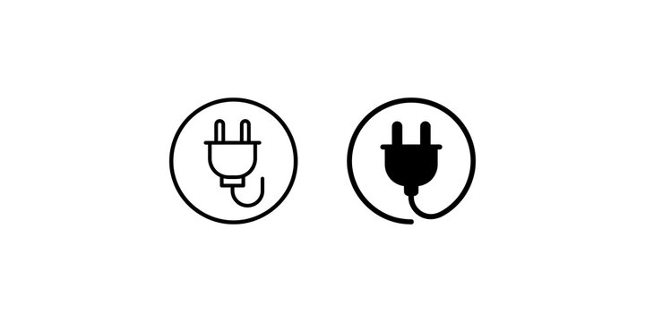 Two black electrical plug icons inside circular frames for power connectivity and energy consumption indicators.