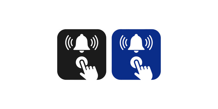 Set of digital push button icons with bell symbols and motion lines for interface alerts and notification apps.