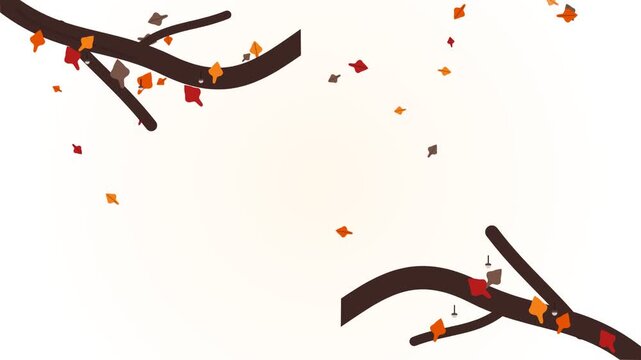 Minimalist graphic animation of falling autumn leaves on tree branches
