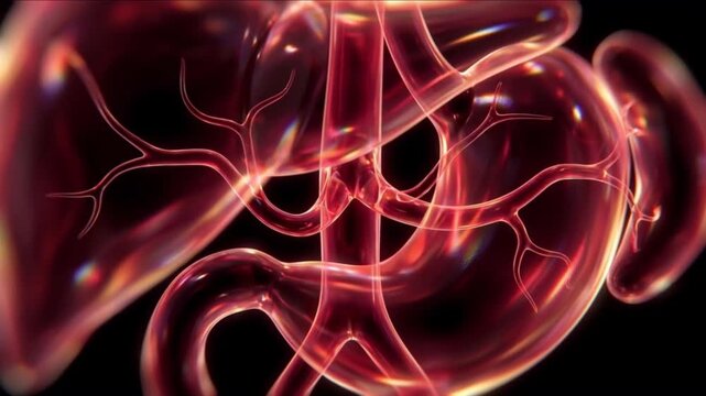 腹部大動脈と腹腔動脈の生体模倣クリスタル血管構造を示す医療CG背景