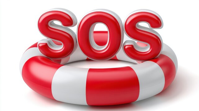 Sos letters rest upon a red and white life preserver 3d rendering