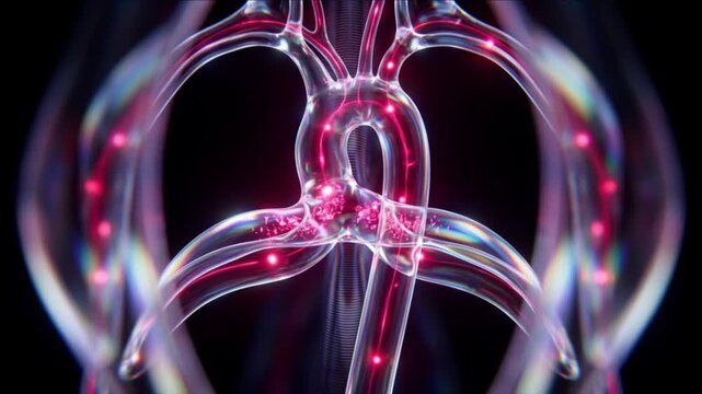 胸部および腹部大動脈の生体模倣クリスタル血管構造を示す医療CG背景動画