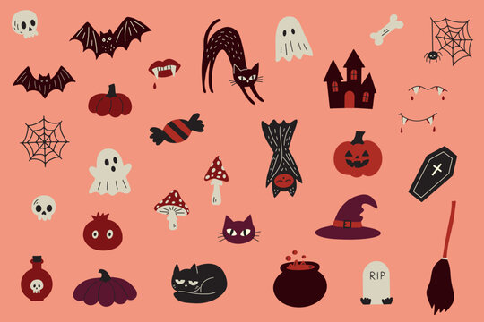 Halloween abstract doodle set. Gothic hand drawn collection. Creative contemporary aesthetic doodle elements.