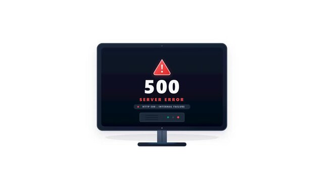 Desktop monitors showing 500 internal server error with warning icons