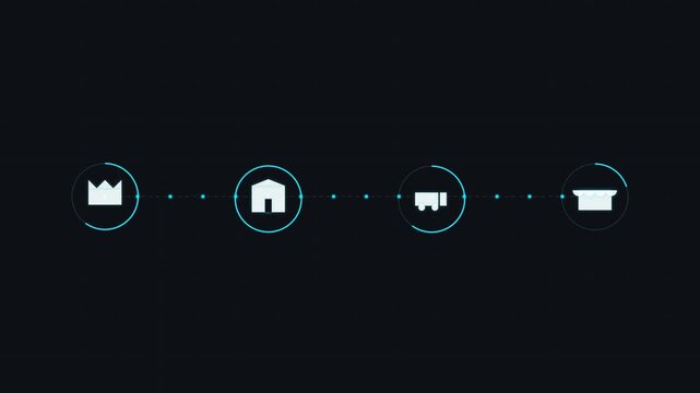 Motion graphics of a global logistics supply chain showing the process from factory to retail in a seamless loop