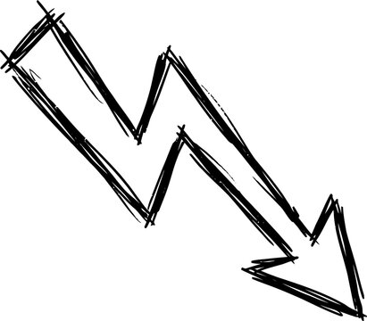 Hand drawn downward trending arrow symbolizing financial loss or decline.