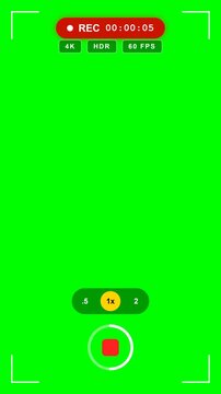 Smartphone camera recording interface icons on chroma key green screen