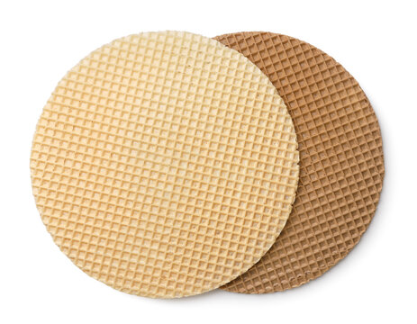 Two round wafer cake sheets isolated on a white. Top view